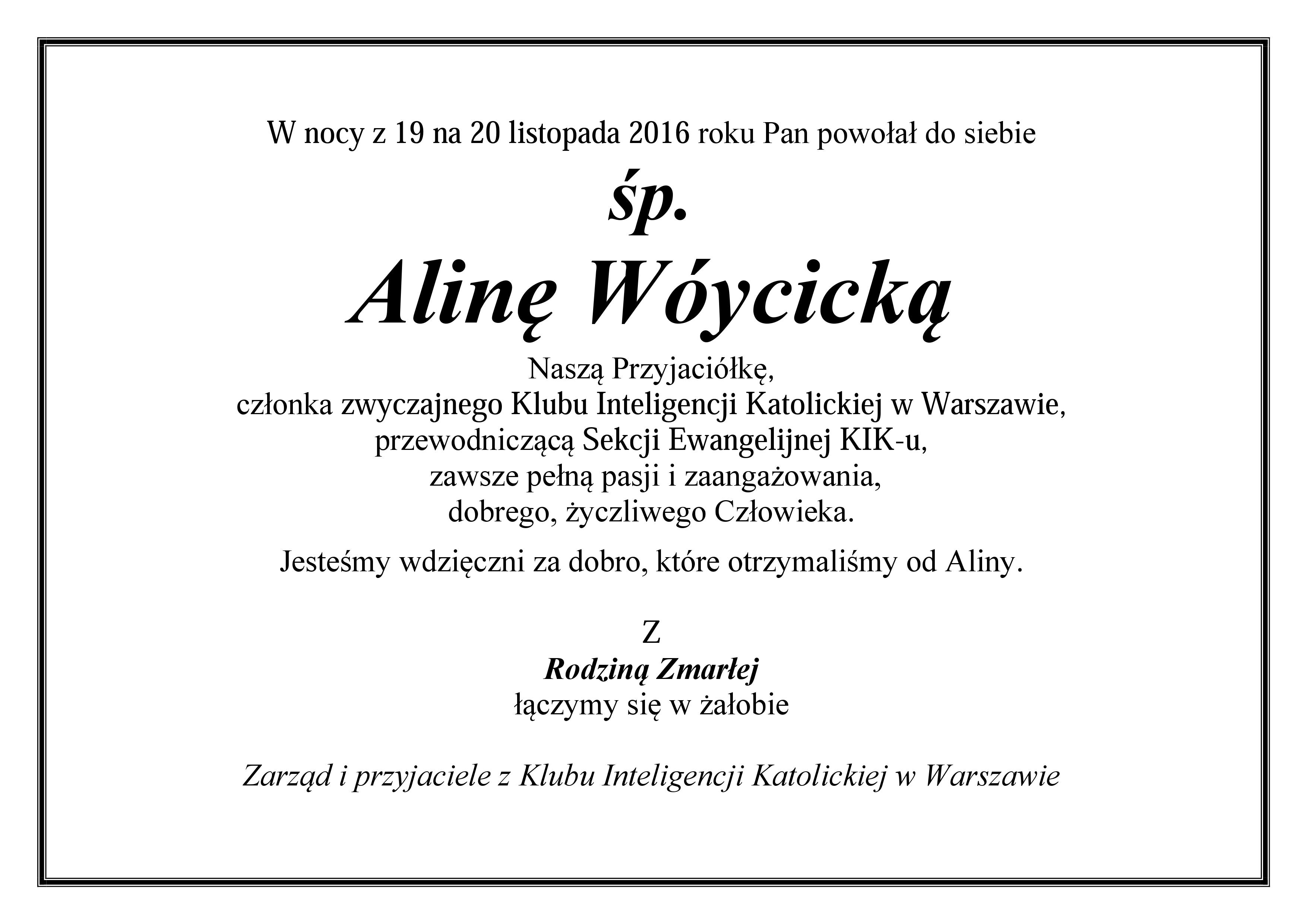 Alina Wóycicka - nekrolog